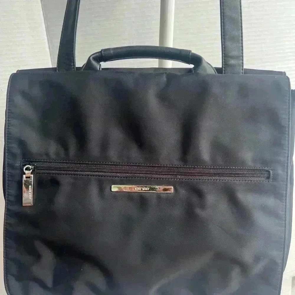 Nine West Black Tote Bag Handbag Purse Laptop Bag Black shoulder strap. - Picture 3 of 11